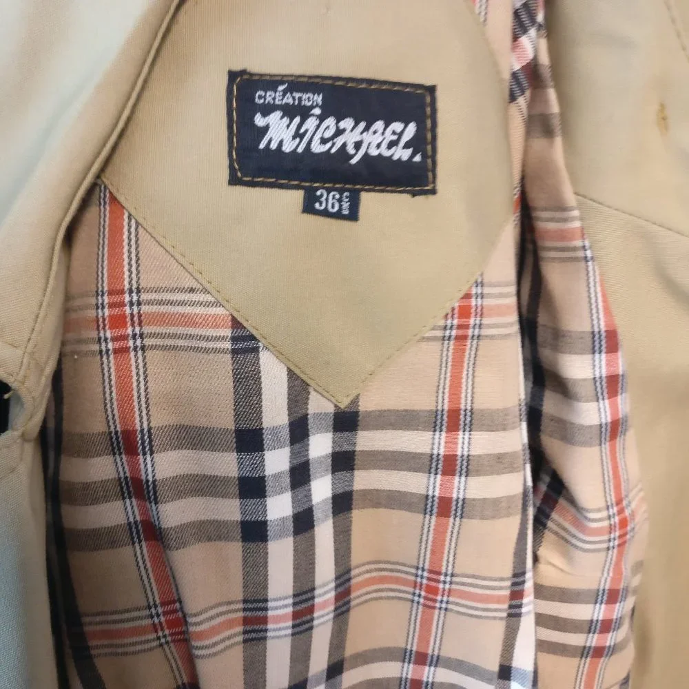 XDouble Breasted belted Long Trench Coat, Made in Poland,Pocket Nova Check Lined - Picture 13 of 15